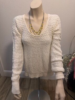 Abercrombie & Fitch Cream Open-Knit V-Neck Sweater